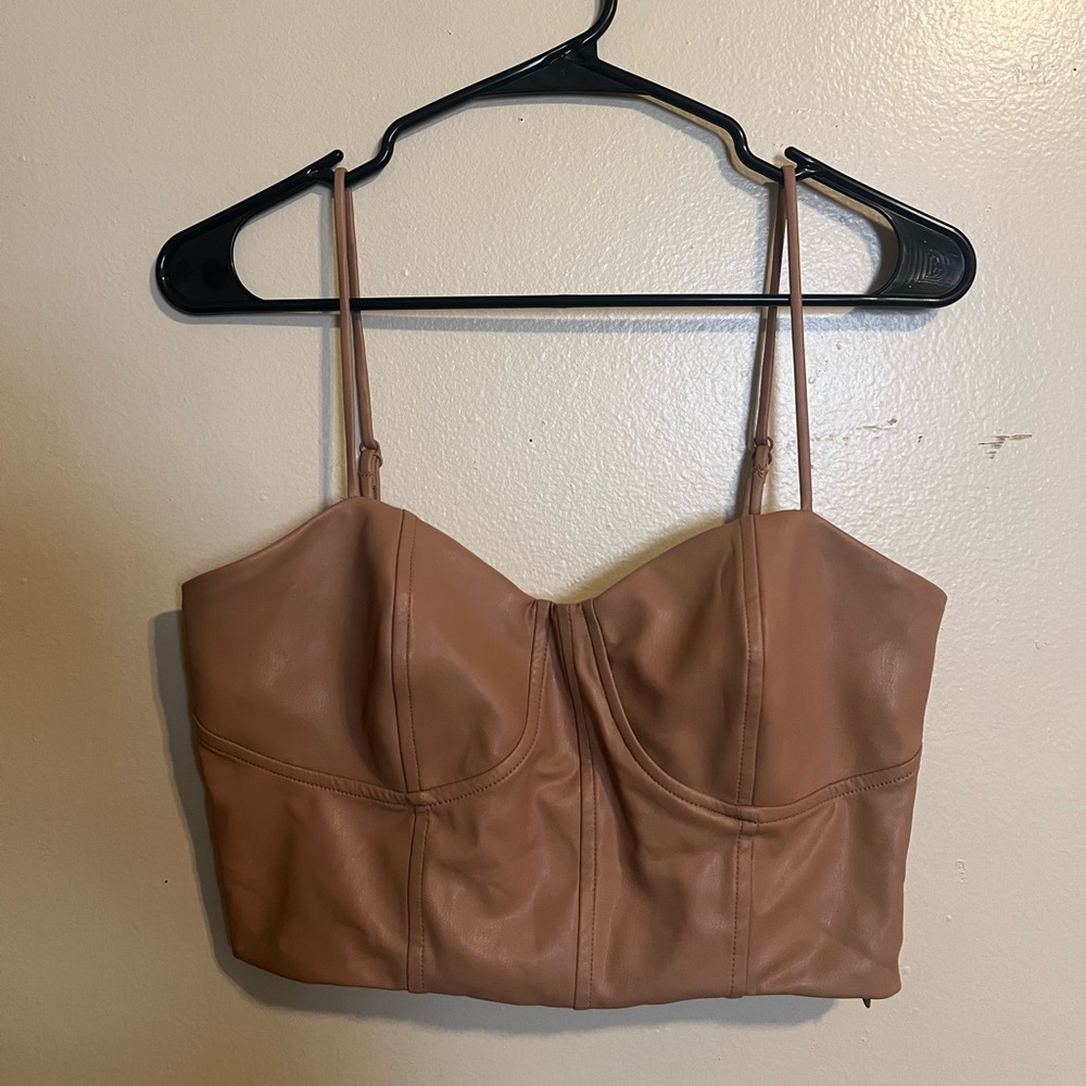 Express crop tan/nude pleather tank
